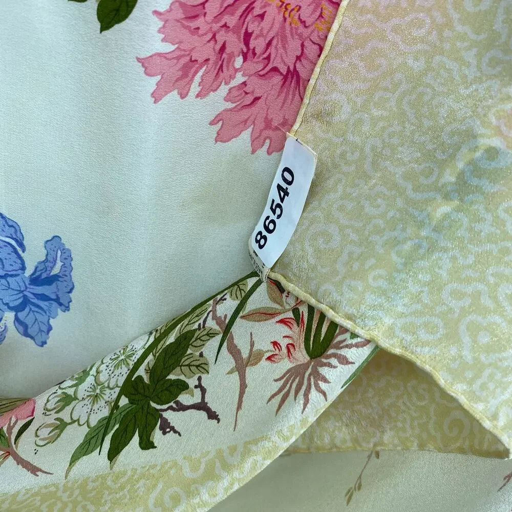 MUSEUM OF FINE ART Scarf 100% Silk Hand Rolled Floral Square Yellow VTG 32x32